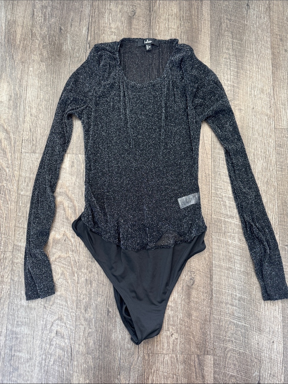 Lulu's Black Sparkle Long Sleeve Bodysuit